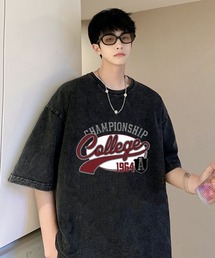 【NOWLE】ヴィンテージ加工 フロント プリント 半袖 ロック Tシャツ