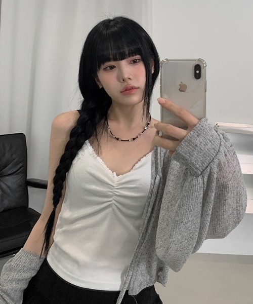 anyonemore（エニワンモア）の「フロント紐サマーボレロカーディガン（カーディガン/ボレロ・レディース・ブラック/グレー/オートミール・FREE）」の2枚目の写真