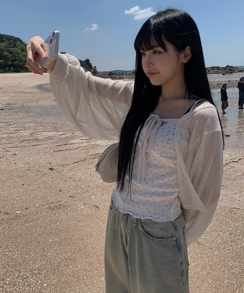 anyonemore（エニワンモア）の「フロント紐サマーボレロカーディガン（カーディガン/ボレロ・レディース・ブラック/グレー/オートミール・FREE）」の12枚目の写真