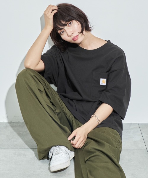 carhartt ワンポイント　シャツ　バーガンディ Carhartt カーハートビッグサイズ ワンポイントロゴ 長袖