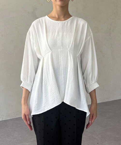 Chez toi(シェトワ)の「【マイナス3キロ見え】7分袖ウエストタックペプラムブラウス(シャツ/ブラウス・レディース・ブラウン/オフホワイト/ブラック・FREE)」の5枚目の写真