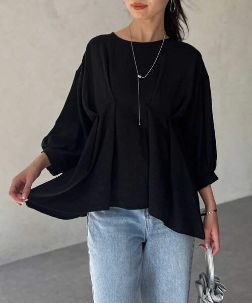 Chez toi(シェトワ)の「【マイナス3キロ見え】7分袖ウエストタックペプラムブラウス(シャツ/ブラウス・レディース・ブラウン/オフホワイト/ブラック・FREE)」の14枚目の写真