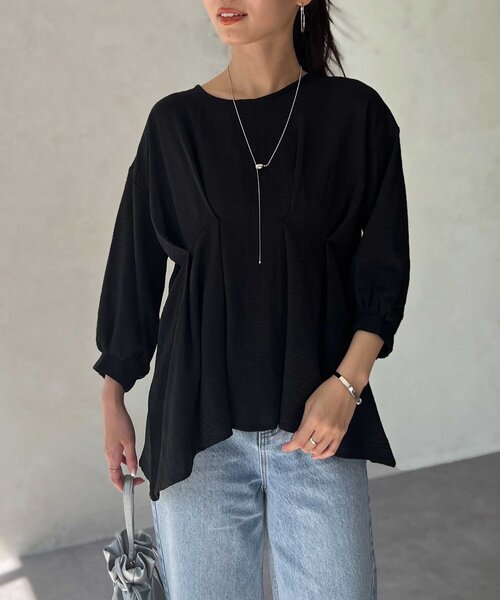 Chez toi(シェトワ)の「【マイナス3キロ見え】7分袖ウエストタックペプラムブラウス(シャツ/ブラウス・レディース・ブラウン/オフホワイト/ブラック・FREE)」の15枚目の写真