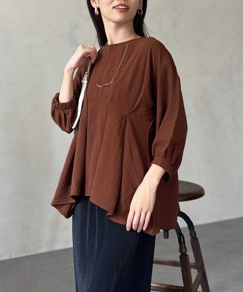 Chez toi(シェトワ)の「【マイナス3キロ見え】7分袖ウエストタックペプラムブラウス(シャツ/ブラウス・レディース・ブラウン/オフホワイト/ブラック・FREE)」の16枚目の写真