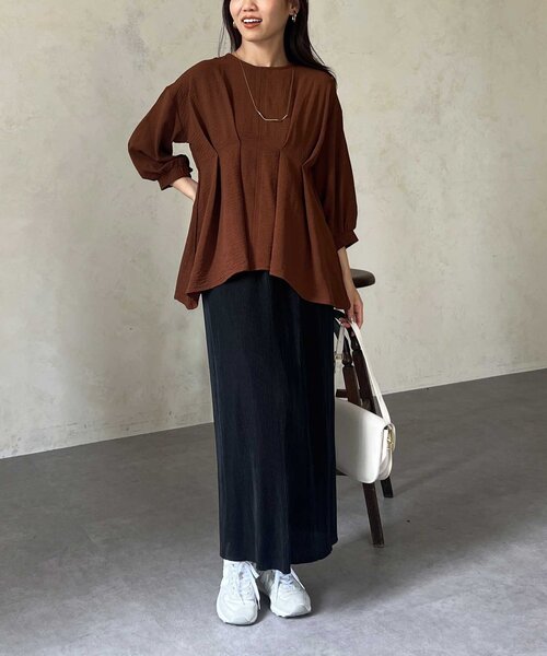 Chez toi(シェトワ)の「【マイナス3キロ見え】7分袖ウエストタックペプラムブラウス(シャツ/ブラウス・レディース・ブラウン/オフホワイト/ブラック・FREE)」の20枚目の写真