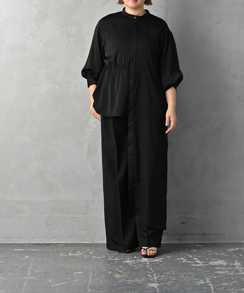 STYLE DELI(スタイルデリ)の「【BLK001】アシンメトリー切り替えシャツワンピース(ワンピース・レディース・ライトグレー/ブラック・FREE)」の11枚目の写真