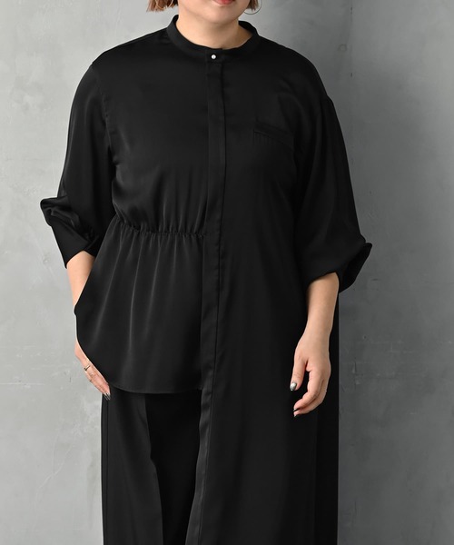 STYLE DELI(スタイルデリ)の「【BLK001】アシンメトリー切り替えシャツワンピース(ワンピース・レディース・ライトグレー/ブラック・FREE)」の14枚目の写真
