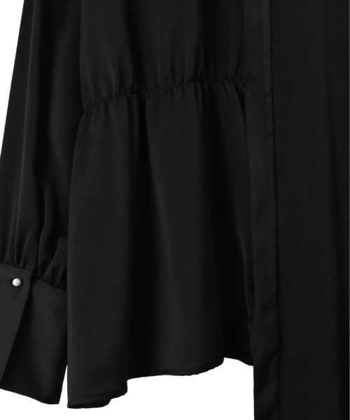 アシンメトリック黒ボタンワンピース BLK001】アシンメトリー切り替えシャツワンピース（ワンピース