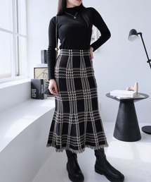 チェックマーメイドニットスカート