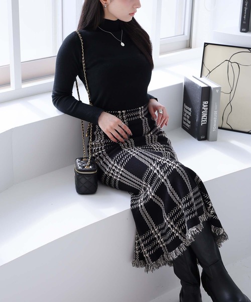 Doula Doula（ドゥーラドゥーラ）の「チェックマーメイドニットスカート（スカート・レディース・ベージュ/グレー/ダークベージュ/ブラック・FREE）」の5枚目の写真