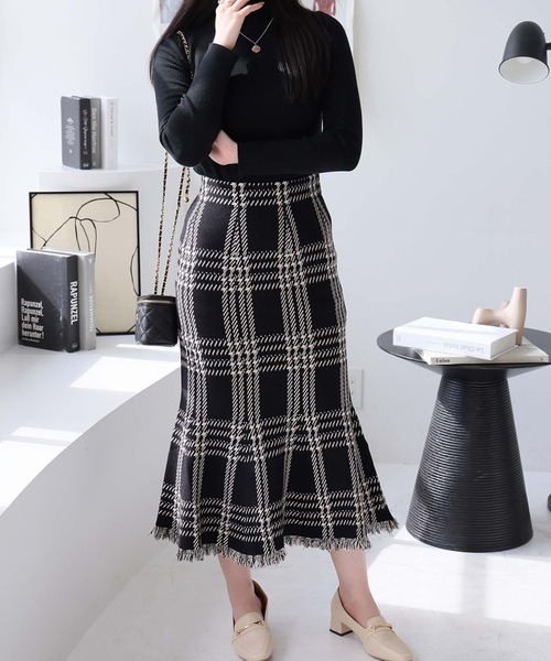 Doula Doula（ドゥーラドゥーラ）の「チェックマーメイドニットスカート（スカート・レディース・ベージュ/グレー/ダークベージュ/ブラック・FREE）」の7枚目の写真