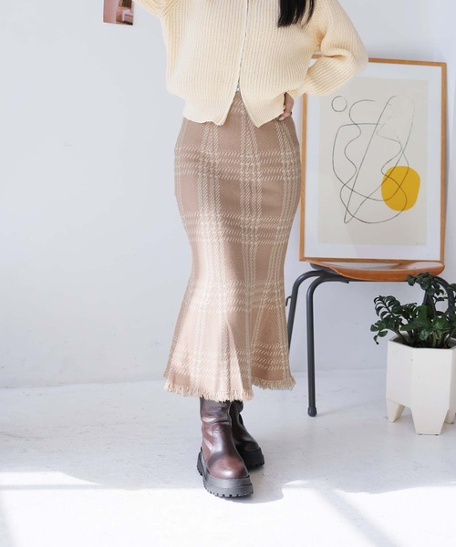 Doula Doula（ドゥーラドゥーラ）の「チェックマーメイドニットスカート（スカート・レディース・ベージュ/グレー/ダークベージュ/ブラック・FREE）」の20枚目の写真