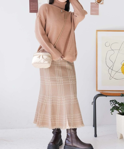 Doula Doula（ドゥーラドゥーラ）の「チェックマーメイドニットスカート（スカート・レディース・ベージュ/グレー/ダークベージュ/ブラック・FREE）」の22枚目の写真