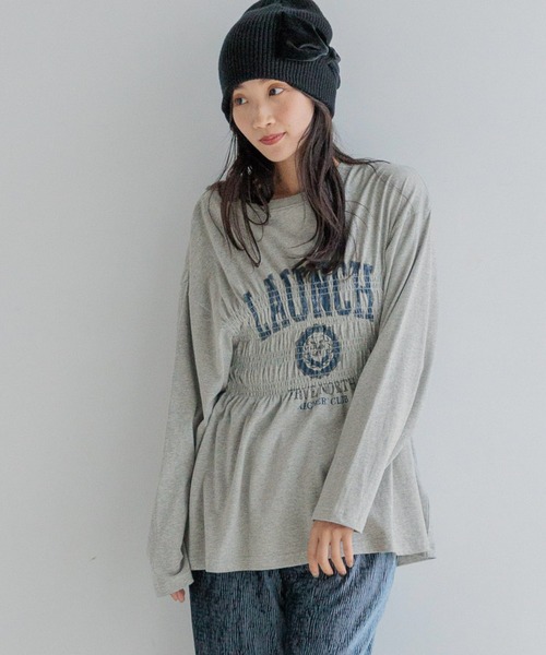 LOWRYS FARM（ローリーズファーム）の「リメイクシャーリングＴＬＳ 146012（Tシャツ/カットソー・レディース・オフホワイト/チャコールグレー/グレー・FREE）」の3枚目の写真