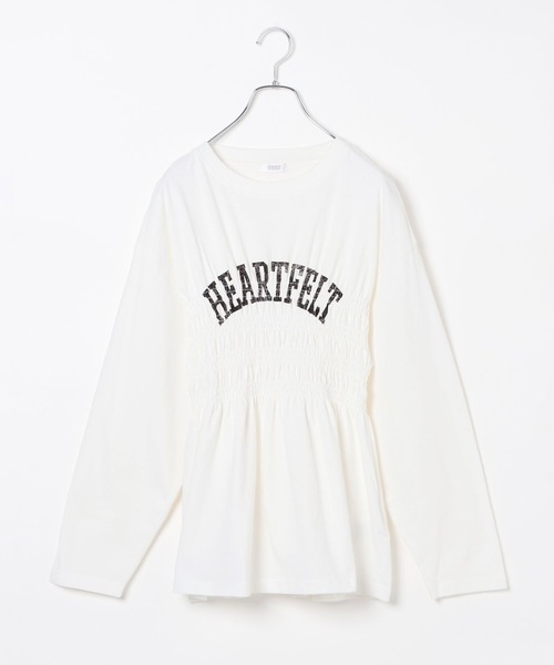 LOWRYS FARM（ローリーズファーム）の「リメイクシャーリングＴＬＳ 146012（Tシャツ/カットソー・レディース・オフホワイト/チャコールグレー/グレー・FREE）」の2枚目の写真