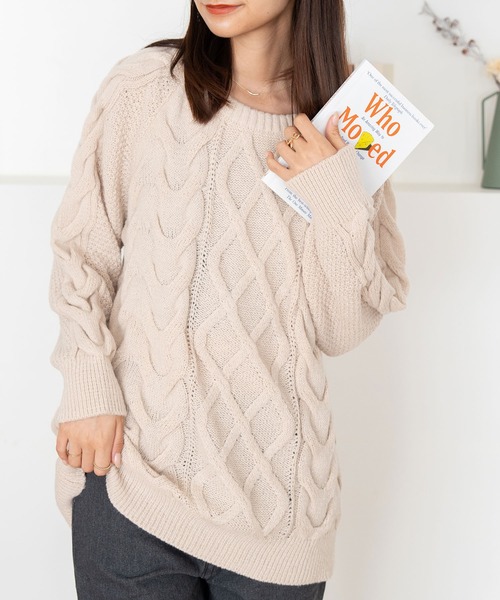 NinaetLina（ニナエリナ）の「ケーブル編みニット（ニット/セーター・レディース・パープル/ベージュ/マスタード/レッド・FREE）」の12枚目の写真