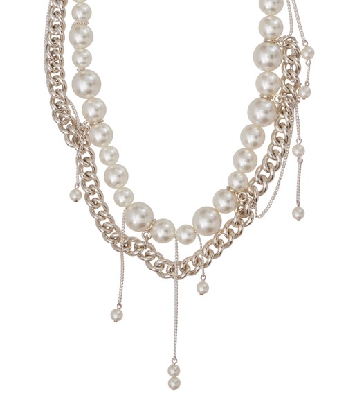 Ameri(アメリ)の「NICKEL FREE DROP PEARL CHAIN NECKLACE(ネックレス・レディース・シルバー・FREE)」の4枚目の写真