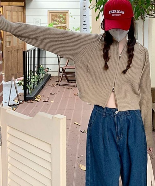 VIVID LADY（ビビッドレディー）の「フード付きジップアップニット レディース ニット（カーディガン/ボレロ・レディース・ブラック/ベージュ/グレー/アイボリー・FREE）」の11枚目の写真