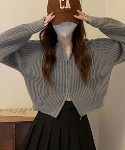 VIVID LADY（ビビッドレディー）の「フード付きジップアップニット レディース ニット（カーディガン/ボレロ・レディース・ブラック/ベージュ/グレー/アイボリー・FREE）」の22枚目の写真