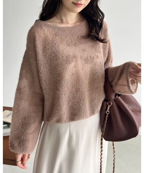 Cherie chuu(シェリーチュウ)の「【Cherie chuu】花柄シャガードニット(ニット/セーター・レディース・モカ/オフホワイト/ピンクベージュ・FREE)」の3枚目の写真