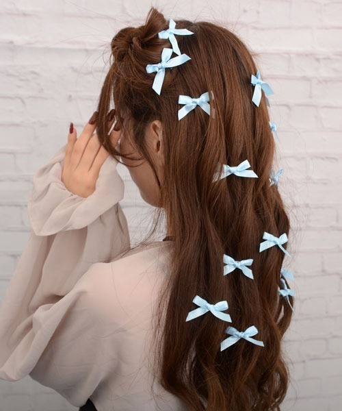 float】ミニリボン ミニヘアクリップ【16個セット/8色展開