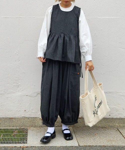LOSUCA(ロスカ)の「ノースリーブギャザープルオーバー ワイドパンツ セットアップ / ツイード バルーンパンツ リボン セットアップ ナチュラル フレンチ レトロ(セットアップ・レディース・グレー/カーキ/ブラック・FREE)」の1枚目の写真