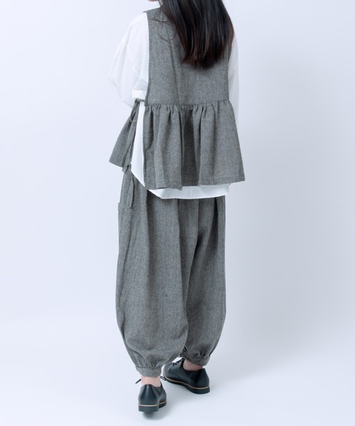 LOSUCA(ロスカ)の「ノースリーブギャザープルオーバー ワイドパンツ セットアップ / ツイード バルーンパンツ リボン セットアップ ナチュラル フレンチ レトロ(セットアップ・レディース・グレー/カーキ/ブラック・FREE)」の4枚目の写真