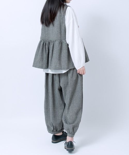 LOSUCA(ロスカ)の「ノースリーブギャザープルオーバー ワイドパンツ セットアップ / ツイード バルーンパンツ リボン セットアップ ナチュラル フレンチ レトロ(セットアップ・レディース・グレー/カーキ/ブラック・FREE)」の5枚目の写真