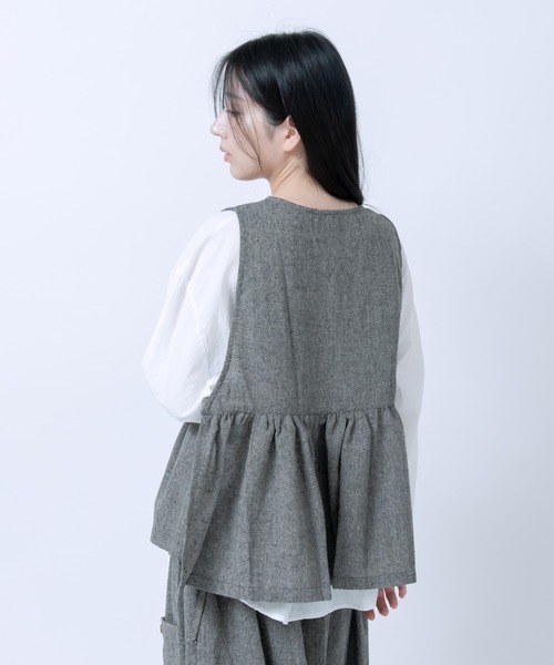 LOSUCA(ロスカ)の「ノースリーブギャザープルオーバー ワイドパンツ セットアップ / ツイード バルーンパンツ リボン セットアップ ナチュラル フレンチ レトロ(セットアップ・レディース・グレー/カーキ/ブラック・FREE)」の8枚目の写真