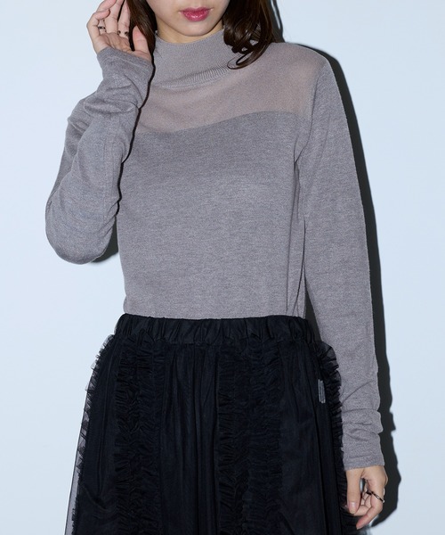 MAISON BREEZE reveur(メゾンブリーズレヴール)の「【MAISON BREEZE reveur】アンゴラタッチニット シアー切替ハイネックプルオーバー XNN(ニット/セーター・レディース・グレー/アイボリー/ブラック・FREE)」の3枚目の写真
