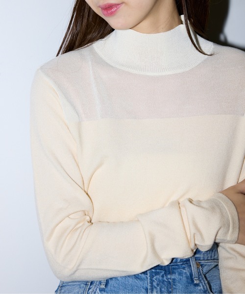 MAISON BREEZE reveur(メゾンブリーズレヴール)の「【MAISON BREEZE reveur】アンゴラタッチニット シアー切替ハイネックプルオーバー XNN(ニット/セーター・レディース・グレー/アイボリー/ブラック・FREE)」の1枚目の写真