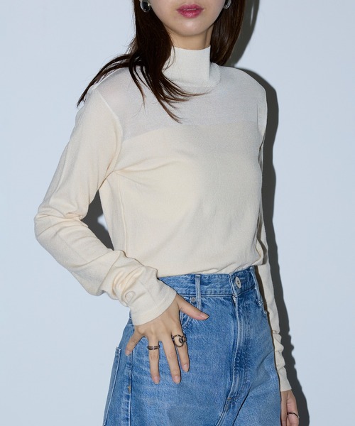 MAISON BREEZE reveur(メゾンブリーズレヴール)の「【MAISON BREEZE reveur】アンゴラタッチニット シアー切替ハイネックプルオーバー XNN(ニット/セーター・レディース・グレー/アイボリー/ブラック・FREE)」の5枚目の写真