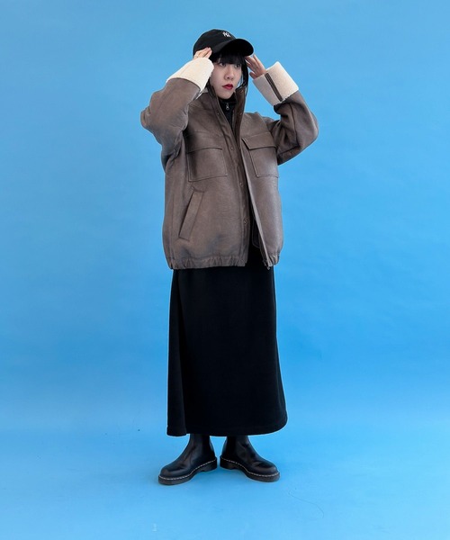 niko and...（ニコアンド）の「[MODE NORM CORE]フェイクムートンジップブルゾン（ブルゾン・レディース・ブラウン/ダークグレー・MEDIUM/LARGE）」の13枚目の写真