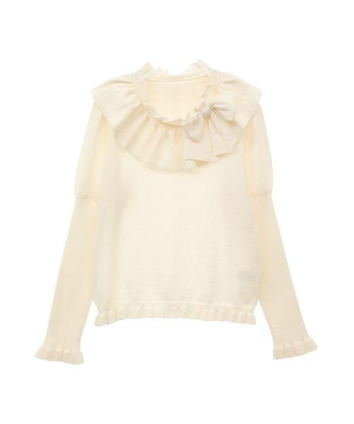 ピンクハウス　リボンモチーフ使いヨークカラーニット　白色　新品タグ付き PINK HOUSE（ピンクハウス）の「リボンモチーフ使いヨークカラーニット