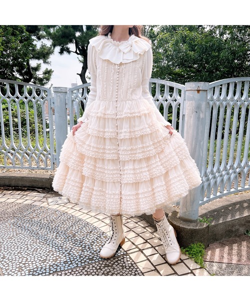 ピンクハウス　リボンモチーフ使いヨークカラーニット　白色　新品タグ付き PINK HOUSE（ピンクハウス）の「リボンモチーフ使いヨークカラーニット