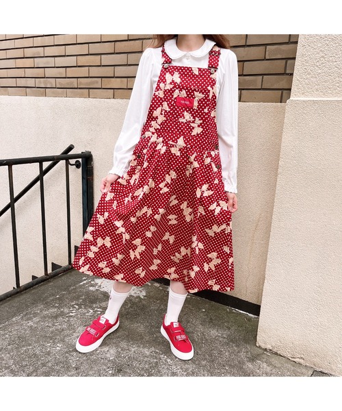 ピンクハウス水玉りぼんジャンパースカートアカシャネルボディーバッグ