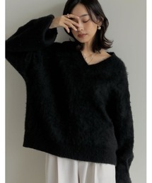 新品　epa モヘアVネックニット　ブラック モヘアVネックオーバーサイズニット（ニット/セーター