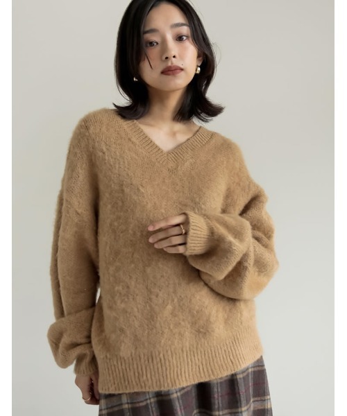 新色追加]モヘアライクVネックニットトップス（ニット/セーター）｜Re
