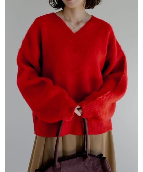 新色追加]モヘアライクVネックニットトップス（ニット/セーター）｜Re