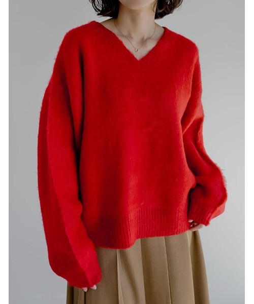 新色追加]モヘアライクVネックニットトップス（ニット/セーター）｜Re