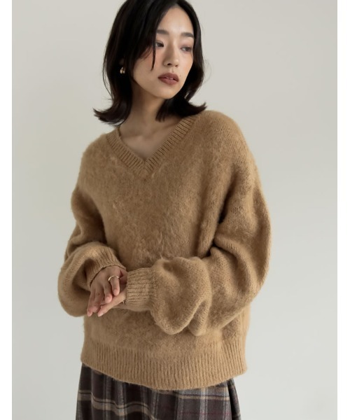 セール】[新色追加]モヘアライクVネックニットトップス（ニット