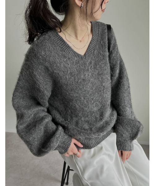 LAUREN VIDAL モヘアニット 新色追加]モヘアライクVネックニットトップス（ニット/セーター）｜Re