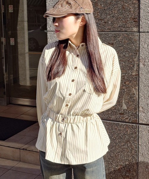 madrepadre(マドレパドレ)の「ストライプシャーリングシャツワンピース(シャツワンピース・レディース・イエロー・MEDIUM/LARGE)」の3枚目の写真