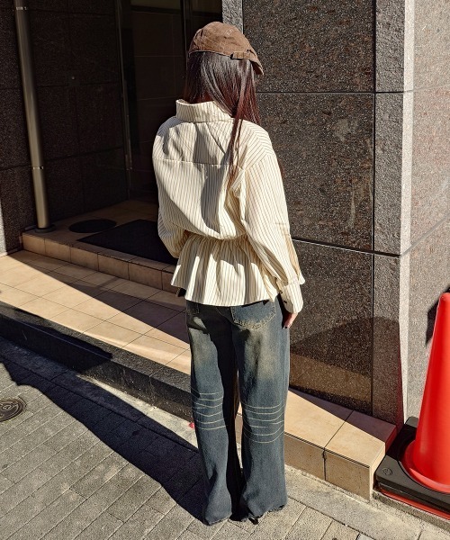 madrepadre(マドレパドレ)の「ストライプシャーリングシャツワンピース(シャツワンピース・レディース・イエロー・MEDIUM/LARGE)」の4枚目の写真