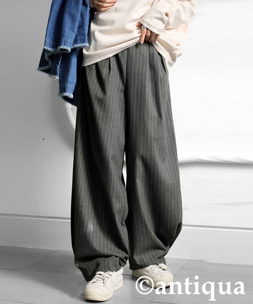 antiqua（アンティカ）の「ストライプタックパンツ（その他パンツ・レディース・グレー/ブラック・MEDIUM/LARGE）」の2枚目の写真