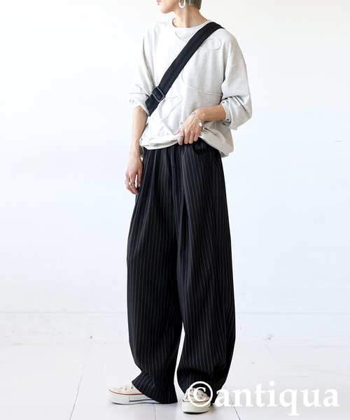 antiqua（アンティカ）の「ストライプタックパンツ（その他パンツ・レディース・グレー/ブラック・MEDIUM/LARGE）」の3枚目の写真