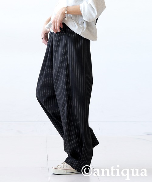 antiqua（アンティカ）の「ストライプタックパンツ（その他パンツ・レディース・グレー/ブラック・MEDIUM/LARGE）」の4枚目の写真