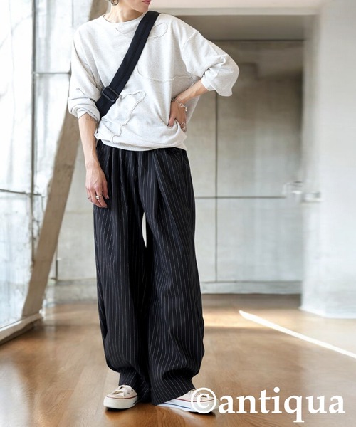 antiqua（アンティカ）の「ストライプタックパンツ（その他パンツ・レディース・グレー/ブラック・MEDIUM/LARGE）」の6枚目の写真