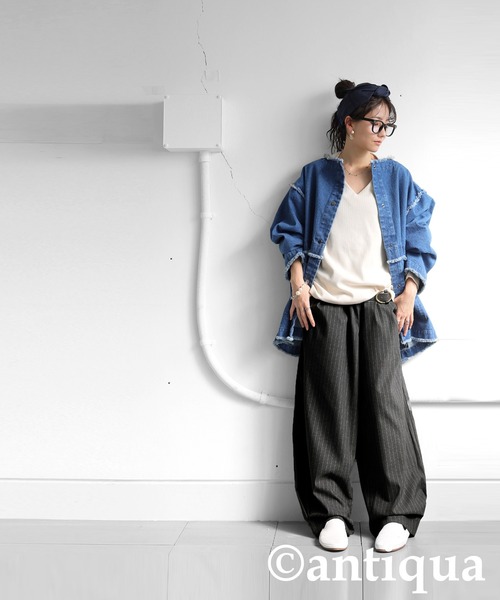 antiqua（アンティカ）の「ストライプタックパンツ（その他パンツ・レディース・グレー/ブラック・MEDIUM/LARGE）」の11枚目の写真