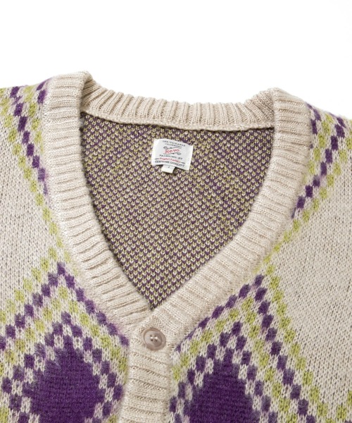 Revo.（レボ）の「Revo./レヴォ　モヘアライク ダイヤパターン カーディガン（カーディガン/ボレロ・メンズ・ナチュラル/ブラック・LARGE/MEDIUM）」の3枚目の写真